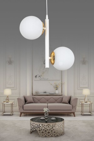 MNZ-Modern White 2-piece White Globe Glass Chandelier - غرفة المعيشة - القاعة - غرفة النوم - الممر SEF120 - ŞL Şef Light