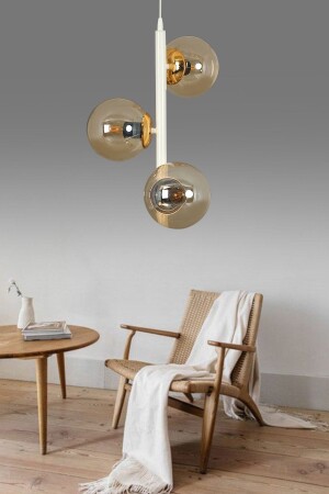 MNZ-Modern White 3-piece Honey Globe Glass Candlelier SEF121 - ŞL Şef Light