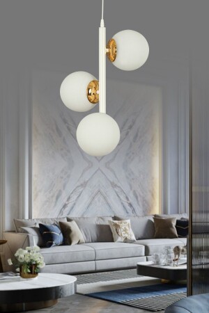 MNZ-Modern White 3-piece White Globe Glass Candlelier SEF121 - ŞL Şef Light