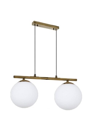 MNZ-Modern White Globe Glass Row مضاعفة الذهبية مصباح معلق شمعة LMBDR0091-BLKBEYAZ - Lambadar