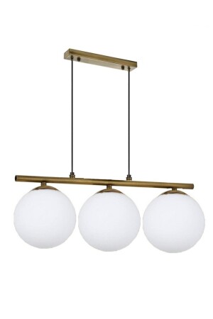 MNZ-Modern White Globe Glass Row ثلاثي الذهب مصباح معلق شمعة LMBDR0091-BLKBEYAZ - Lambadar
