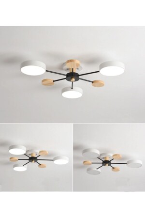 MNZ-Modern Wood Detailed LED Candlelier أبيض 3 قطعة 5019706129632 - SimaAvize