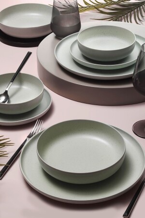 MNZ-Moderna 16 قطعة عشاء مجموعة 4 أشخاص خضراء MOD16YS720162 - Kütahya Porselen