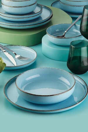 عشاء MNZ-Moderna مجموعة بيرل بلو 16 قطعة ل 4 أشخاص MOD16YS730926 - Kütahya Porselen