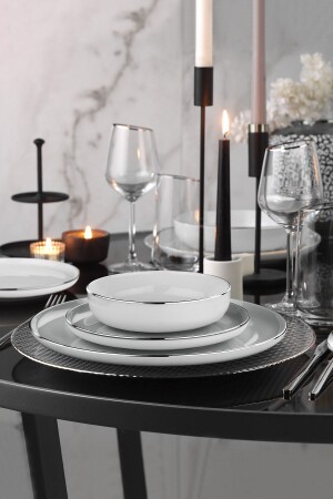 MNZ-Moderna 24 قطعة عشاء مجموعة البلاتينية الشبكة MOD24Y2540220 - Kütahya Porselen