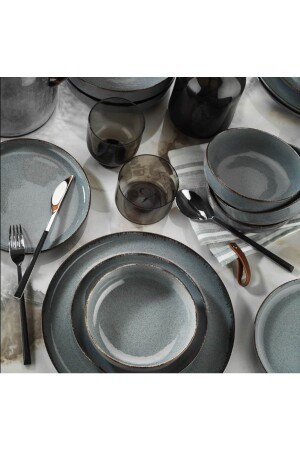 MNZ-Moderna 24 قطعة عشاء مجموعة Pearl P01 Blue KTH-MOD24Y2730P01 - Kütahya Porselen