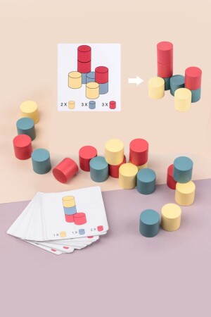 MNZ-Montessori 3d سلندر ترتيب الدبابة التعليمية الخشبية - الخشب المباني كتل اللغز q3 - Genel Markalar