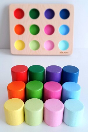 أسطوانات الطاولة المتناسبة MNZ-Montessori والبطاقة التعليمية والحقيبة والبوب الخشبي الطبيعي WT-28 - kikadu