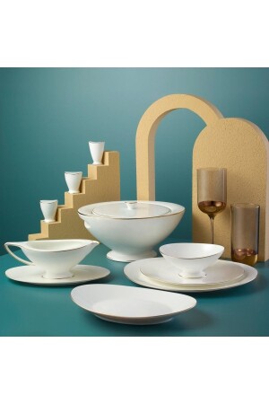 MNZ-Moon Gold 64 قطعة عشاء مجموعة ل 12 شخص ST00251 - Jumbo