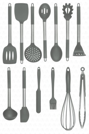 MNZ-Mora 14 قطعة من الفولاذ المقاوم للصدأ النقطة السيليكون Spatula المطبخ مجموعة الرمادي - Valletta