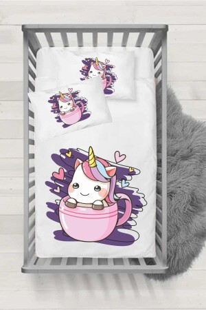 MNZ-mstseri001 Ranforce Baby Duvet Cover Set (Duvet + 2 وسادة) - Unicorn BBN09 - Genel Markalar