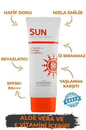 MNZ-Multi Sun 70ml مضاد للثباتات غير اللصق Spf50 Pa+++ Uva/uvb واقي الشمس مع الأدينوسين - Foodaholic