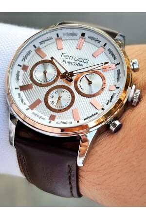 MNZ-Multifunctional Brown Color 3 Atm مضاد للماء عصا الجلد للرجال ساعة معصم FRC306 - Ferrucci