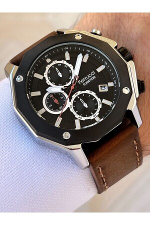 MNZ-Multifunctional Brown Color 3 Atm مضاد للماء عصا الجلد للرجال ساعة معصم LEATHER01 - Ferrucci