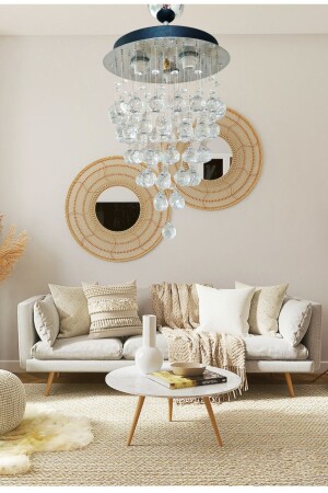 MNZ-Multi-layered 3-piece Chrome Colored Plain Round Crystal Stone Pendant Lamp Chandelier 125، 30 ط - öalpa