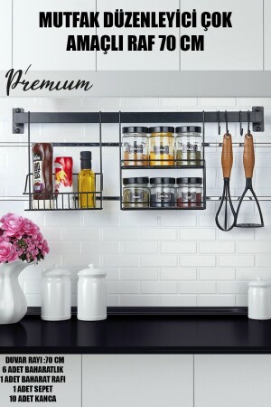 منظمة المطبخ MNZ-Multi-Purpose 70 Cm رف (6 SPICE RACKS-1 STAND-1 RETRO BASKET-10 HOOKS) VG-1004 - vipgross