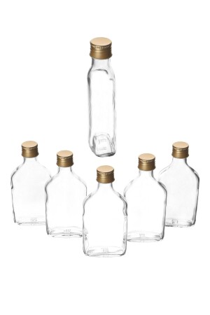 MNZ-Multi-Purpose Cold Brew Flat Bottle Set of 6 مع غطاء معدني ذهبية مقاومة للتسرب MA2119 - Milea