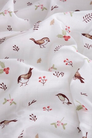 غطاء من الملابس من المسلين (MNZ-Muslin Cloth Cover Bird Pattern) - بني 90x75 سم 2 مفرغ فم - Caline Baby