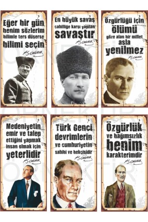 MNZ-Mustafa Kemal Atatürk مجموعة من 6 ملصقات خشبية صغيرة - Hayat Poster
