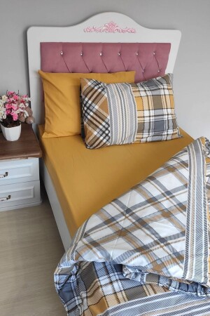 مجموعة من غطاء الأرقة المكونة من أربعة قطع من MNZ-Mustard مع ورق مرنة لشخص واحد (100X200 CM) - Candan Çeyiz