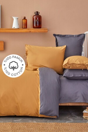MNZ-Mustard Anthracite مضاعفة الجانبية مضاعفة غطاء الغطاء مجموعة 200. 18. 01. 0690 - Karaca Home