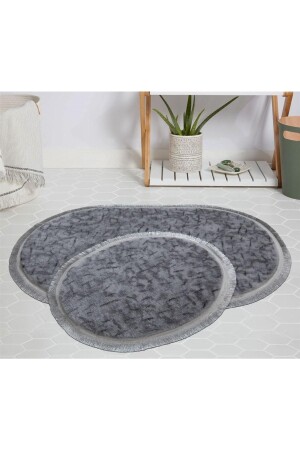 MNZ-My Evilla مودرن ديكوراتي السجاد جيل مضاد للنزلق القاعدة بلوش الرمادي نمط محططات المطبخ البيضاوي مجموعة 50x80 1010-ب - Myevilla