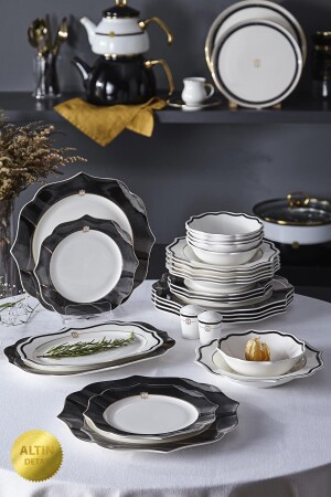 MNZ-N3354 الرخام بالإضافة الرومانسية 56 قطعة عشاء مجموعة ل 12 شخص - Neva