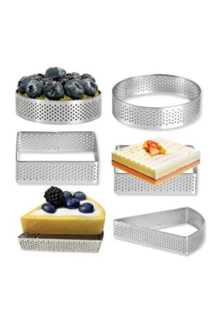 MNZ-Narkaıp Square، Triangle Round Hole Tart Mold 6 قطع Narkaıp-NRM007242 - Nar kalıp