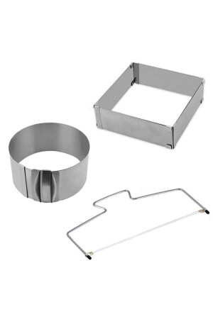 MNZ-Narkalıp كعكة قالب مربع ، مستديرة وصلبة 3 قطع مجموعة عمق 10 سم YNK-OM003 - Nar kalıp