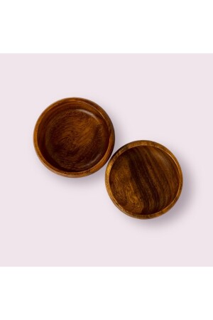 MNZ-Natural Acacia Round Snack & Jam Bowl 10 سم مجموعة من 2 - Elzey Home