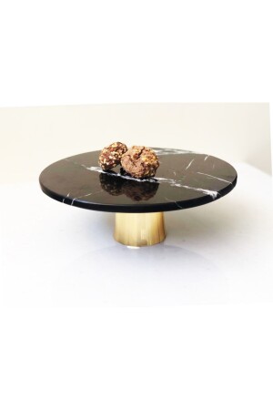 MNZ-Natural Black Marble Cake Stand مع أقدام النحاس PST28 - Modestmar