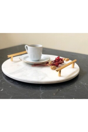 MNZ-Natural Calacatta Marble Round Tray مع معقب ذهبية MRM0128 - Modestmar