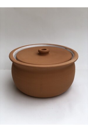 MNZ-Natural Clay Casserole Pot (حجم كبير أبيض مزججج) TPSN821 - Topsan