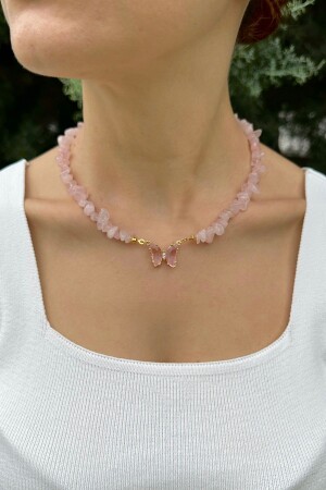 MNZ-Natural Cracked Pink Quartz Stone Glass ضفدع الفراشة - Est Aksesuar