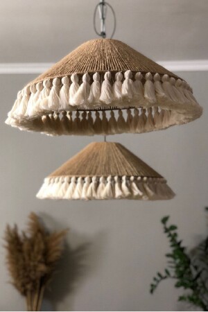 MNZ-Natural Jute Rope Wrap شاندليير حبل ماكرام حبل شكل مخروط قبعة لابونافيز - White West inn House