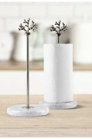 MNZ-Natural Marble Decorative Paper Towel Holder الفضة (başakmarble) 2022-03 - bemdesign