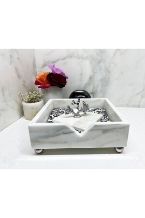 MNZ-Natural Marble Napkin Holder مع جسم مرجان الفضي PCDMSCC - Modestmar