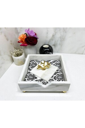 MNZ-Natural Marble Napkin Holder مع جسم مرجان ذهبية PCGMCA - Modestmar