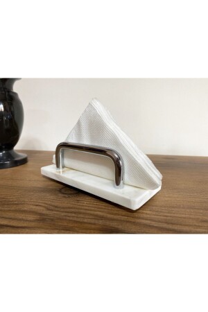 MNZ-Natural Marble Napkin Holder الفضة PGMS - Modestmar
