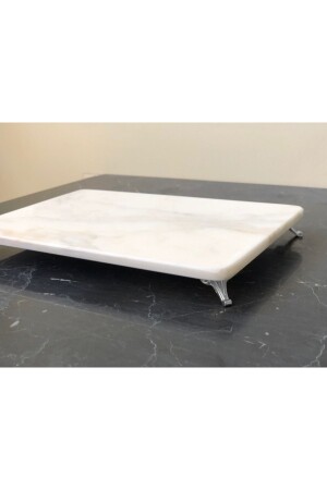 MNZ-Natural Marble Presentation Tray مع ساقي الفضة 20x30cm Mrm0038 KRGM - Modestmar