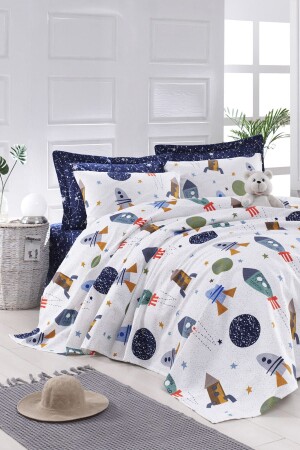 MNZ-Natural Pique طباعة واحدة Spacex بحرية الأزرق - Enlora Home