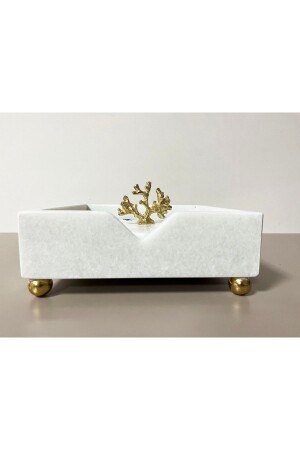 MNZ-Natural Plain White Marble Napkin Holder ذهبية المرجان - بريقة بريقة بيضاء - Modestmar