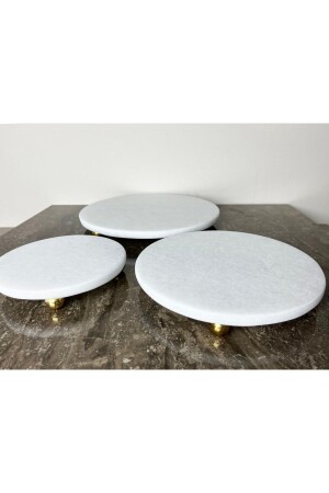 MNZ-Natural Plain White Marble Round 3 Piece عرض مجموعة ذهبية أعلى قدم برية بيضاء R3TRPURE - Modestmar