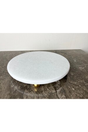 MNZ-Natural Plain White Round Marble Presentation Tray with Gold Top Legs Pure White Series ((البيضاء البسيطة) 22 سم PRSEED22 - Modestmar