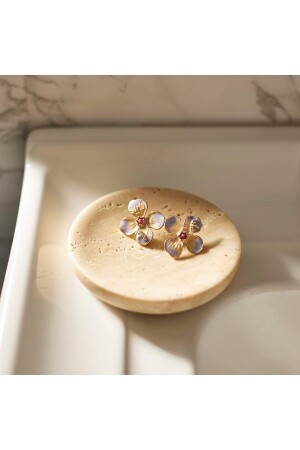 MNZ-Natural Travertine Marble مجوهرات المنظم - المنظم - طبق الصابون - المجوهرات - طبق الصابون 10 سم - Modestmar