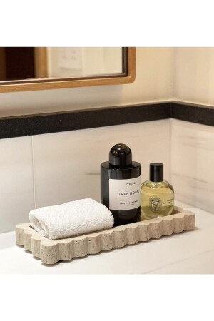 (MNZ-Natural Travertine Marble Tray) ، منظمة الحمام، لوحة العرض مع تفاصيل الحافة (TRV35511) - Modestmar