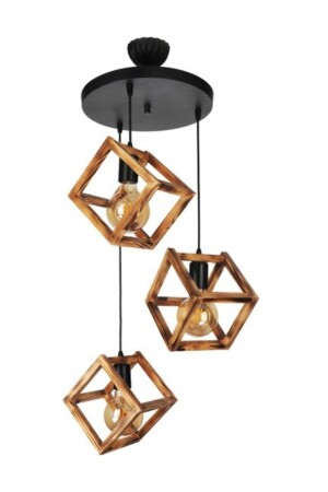 MNZ-Natural Wood Cube 3 Piece Wood Candlelier 1202050021 - Oradekor