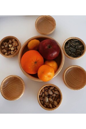 مجموعة من الكوكيز السبعة من الخشب الطبيعي (MNZ-Natural Wooden Snack Bowl Set) Ç2698569 - Ahşapdeluxe
