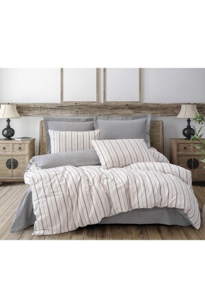 MNZ-Natureforce Yarn Dyeed Double Duvet Cover Set Unus Gray UNUSGRI-1551 - Cotton Box