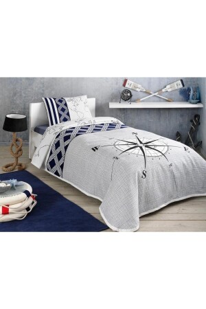 MNZ-Navi Navy Blue Double Cotton Duvet Set 200 × 230 سم 5058-127 - Taç